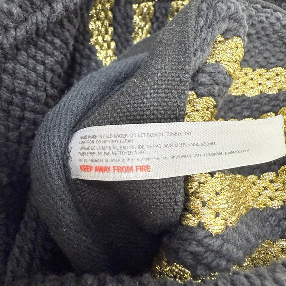 Urban Outfitters Yarn Woven Canvas Tote Bag Black Beach Vacation Resort Boho - Picture 13 of 15